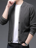 Spring/Autumn Men'S V-Neck Sweater, Business Style Office Wear Slimming Versatile Top, Knit - Grey