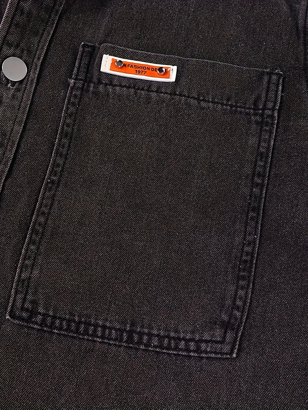 9011# Men's Loose Fit Non-Stretch Denim Shirt - Classic Collar Long Sleeve with Chest Pockets, Machine Washable Casual & Party Wear for Spring/Fall, Plus Size Available, Spring Fall Attire, Stylish Chest Pocketing, Durable Fabric, Nonstretch Material - Soot Black
