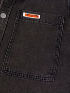 9011# Men's Loose Fit Non-Stretch Denim Shirt - Classic Collar Long Sleeve with Chest Pockets, Machine Washable Casual & Party Wear for Spring/Fall, Plus Size Available, Spring Fall Attire, Stylish Chest Pocketing, Durable Fabric, Nonstretch Material - Soot Black