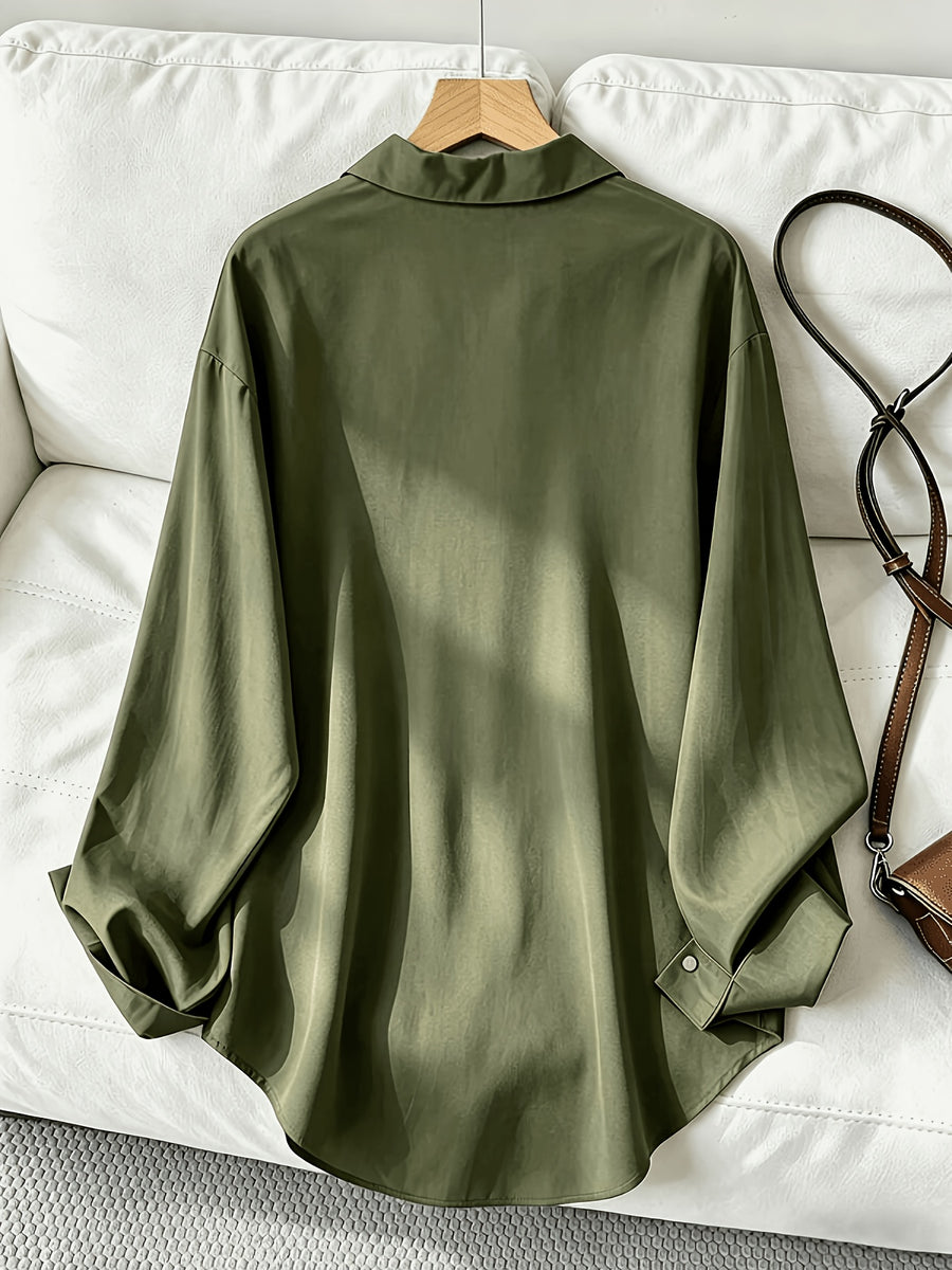 Women'S Classic Solid Color Casual Shirt - Olive