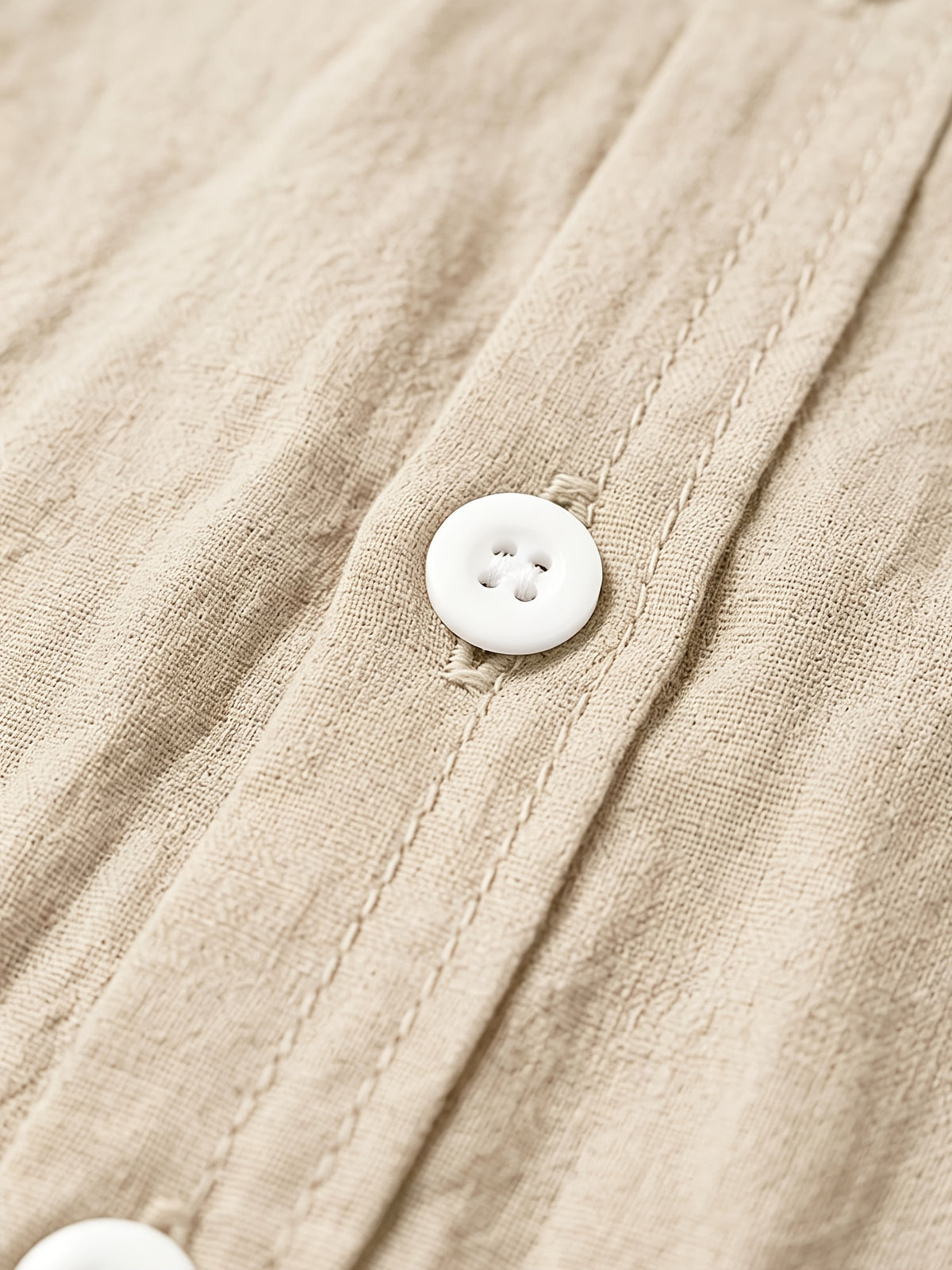 Men's Linen Long-sleeve Shirt, Small Stand-up Collar Button- Casual Shirt, Solid Color Simple and Versatile Style, Suitable for Spring and Autumn Outdoor Activities, Travel and Vacation, and Daily Commuting Wear - Apricot