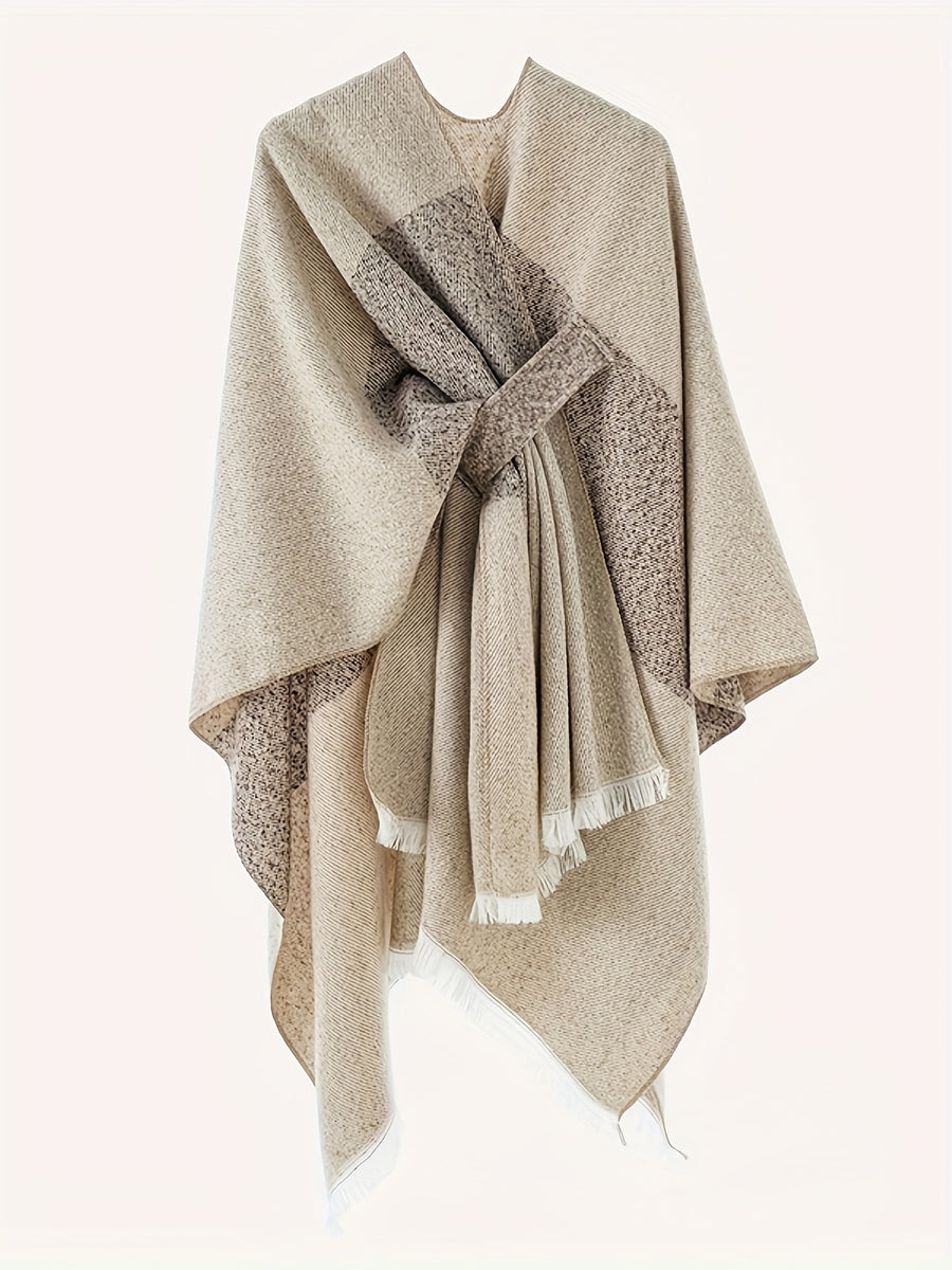 New Striped Asymmetrical Shawl Coat, Perfect Autumn Gift for Women - Khaki