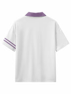 Back-to-School Warner Bros. Official "Bixin" Cartoon Cute Print Men's Summer Loose Lapel Japanese-Style Polo Short-Sleeve T-Shirt, Comfortable, Breathable, and Slightly Stretchy - Apricot and purple color block