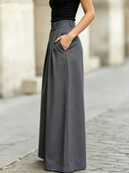 Women's Fashion High-Waisted Pleated Wide-Leg Pants for Commuting and Casual Wear - Dark Gray