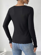 Women's Autumn Brushed Base Layer Top, Thick, Soft, and Skin-Friendly for Close-Fitting Wear, Solid Color Versatile, Buttons Can Be Unbuttoned - Black