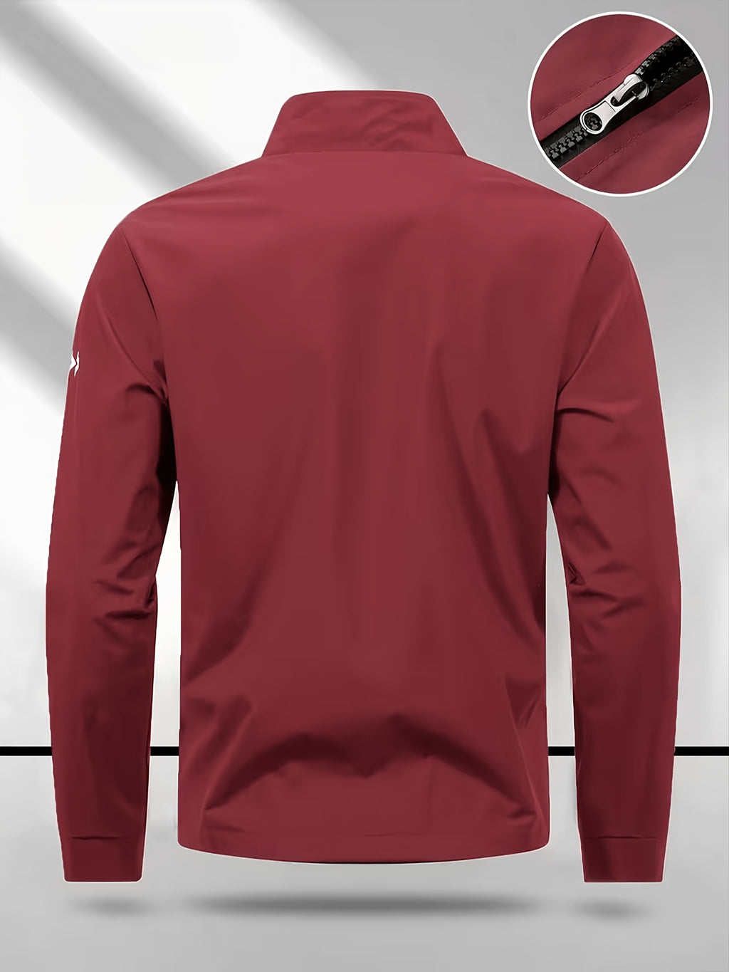Men's Stand Collar Jacket with Color-blocking White Stripe Design and Logo, Business Casual Versatile Lightweight Windbreaker, Trendy Slim Fit Zip-up Sports Jacket, Suitable for Daily Work Wear. - Burgundy