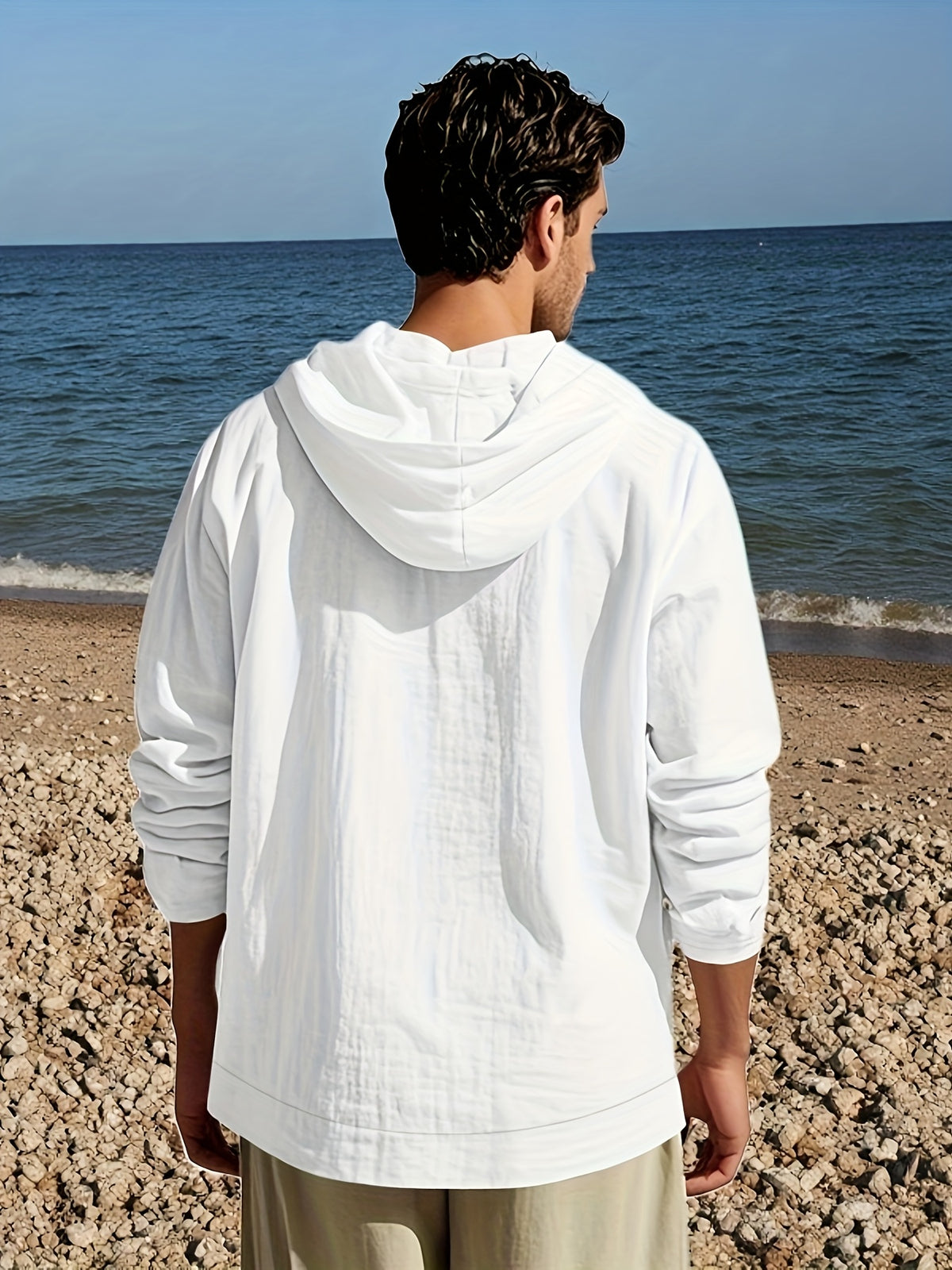 Men'S Casual Fashion Solid Color Long Sleeve All-Match Sweatshirt - White