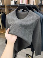 Men'S Autumn Winter New Casual Easy Long Sleeve Knit V-Neck Warm Sweater - Camel Gray