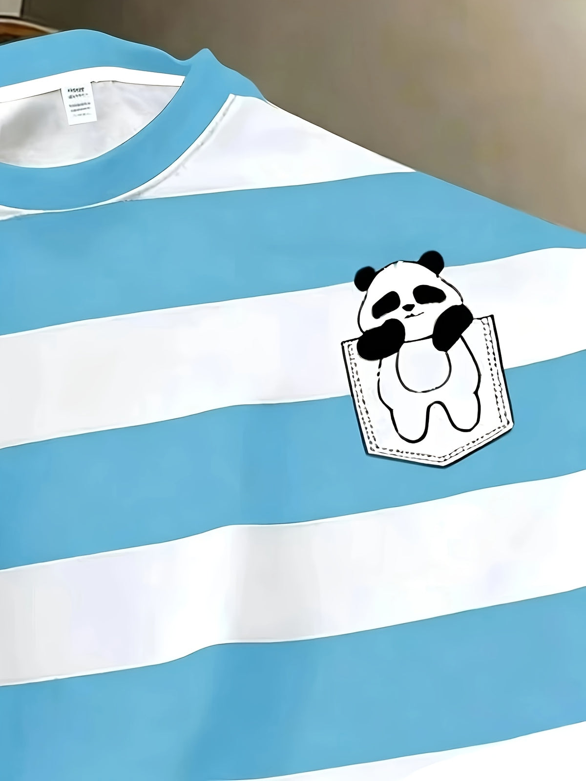 Men's Crew Neck Striped Cartoon Print Casual Versatile Daily Short Sleeve Top, All-Season Fashionable Shirt, Breathable Regular Fit for Daily and Formal Wear - Crew Neck Casual Top, Comfortable to Wear, Gift for Teens and Adults, Outdoor Activity - Sky Blue