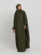 1pc Jilbab, 1pc Khimar with a Rich Drape, Cuffed Sleeves, and a Loose Fit, Suitable for Busy Daily Wear or Worship - Olive Green