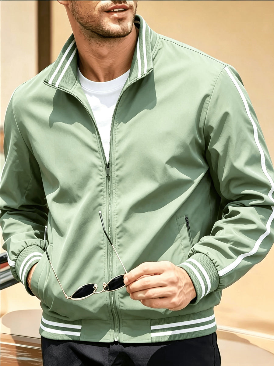 Men'S New Casual Sports Jacket, Outdoor Breathable Running Coat, Casual Zipper Stand-Up Collar Jacket Trench Coat, Suitable for Outdoor Hiking Fitness Activities, Multi-Color Available - Light Green