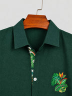 100% Men'S Casual Short Sleeve Shirt, Pure Fabric with Print And Color Block Design for Summer, Beach Vacation Style Blouse, Fabric Is Sweat-Absorbent And Breathable, Great Gift for Boyfriend And Husband, Suitable for Outdoor Travel Or Vacation - Dark Green