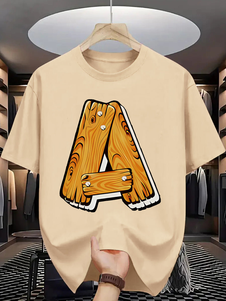 Trendy Printed T-Shirts for Men, Regular Standard Fit Comfortable Short Sleeve Casual Tee, Versatile Everyday Fashion Outfit Top - Apricot