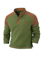Men's American-style Casual Stand-up Collar Shirt with a Half-opening Button Placket Design, Retaining the Smart and Neat Look of a Stand-up Collar. The Addition of Two Buttons Enhances the Layered Style and Breathability. The Shoulders - Olive Green