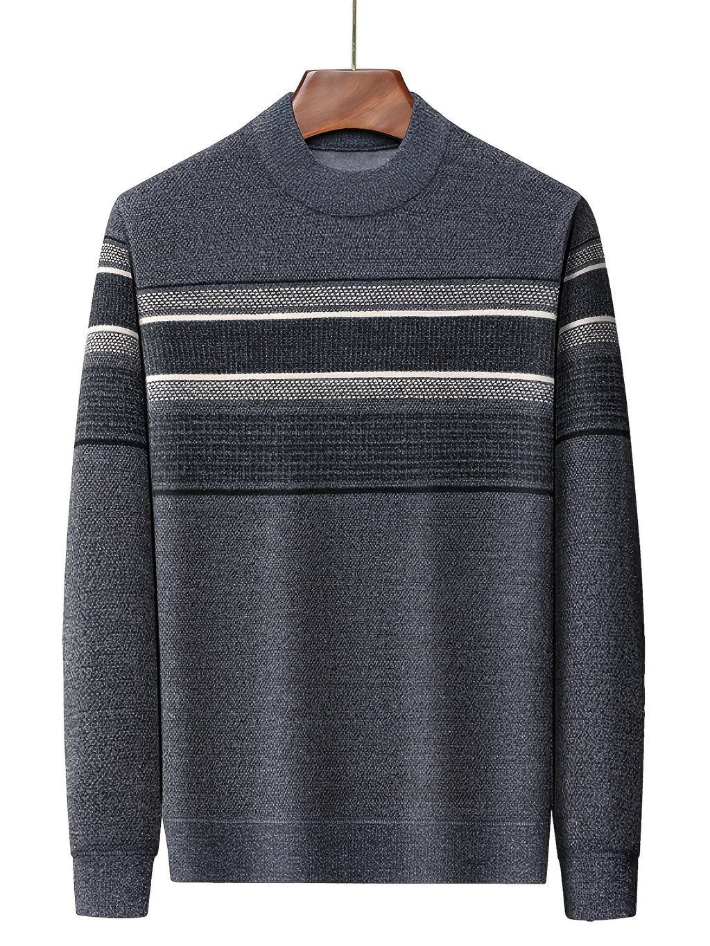 Winter New Men'S Fleece Thickened Semi-High Neck Jacquard Sweater Warm Comfortable All-In-One Plush Men'S Top Winter Cold-Proof - Grey