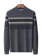 Winter New Men'S Fleece Thickened Semi-High Neck Jacquard Sweater Warm Comfortable All-In-One Plush Men'S Top Winter Cold-Proof - Grey