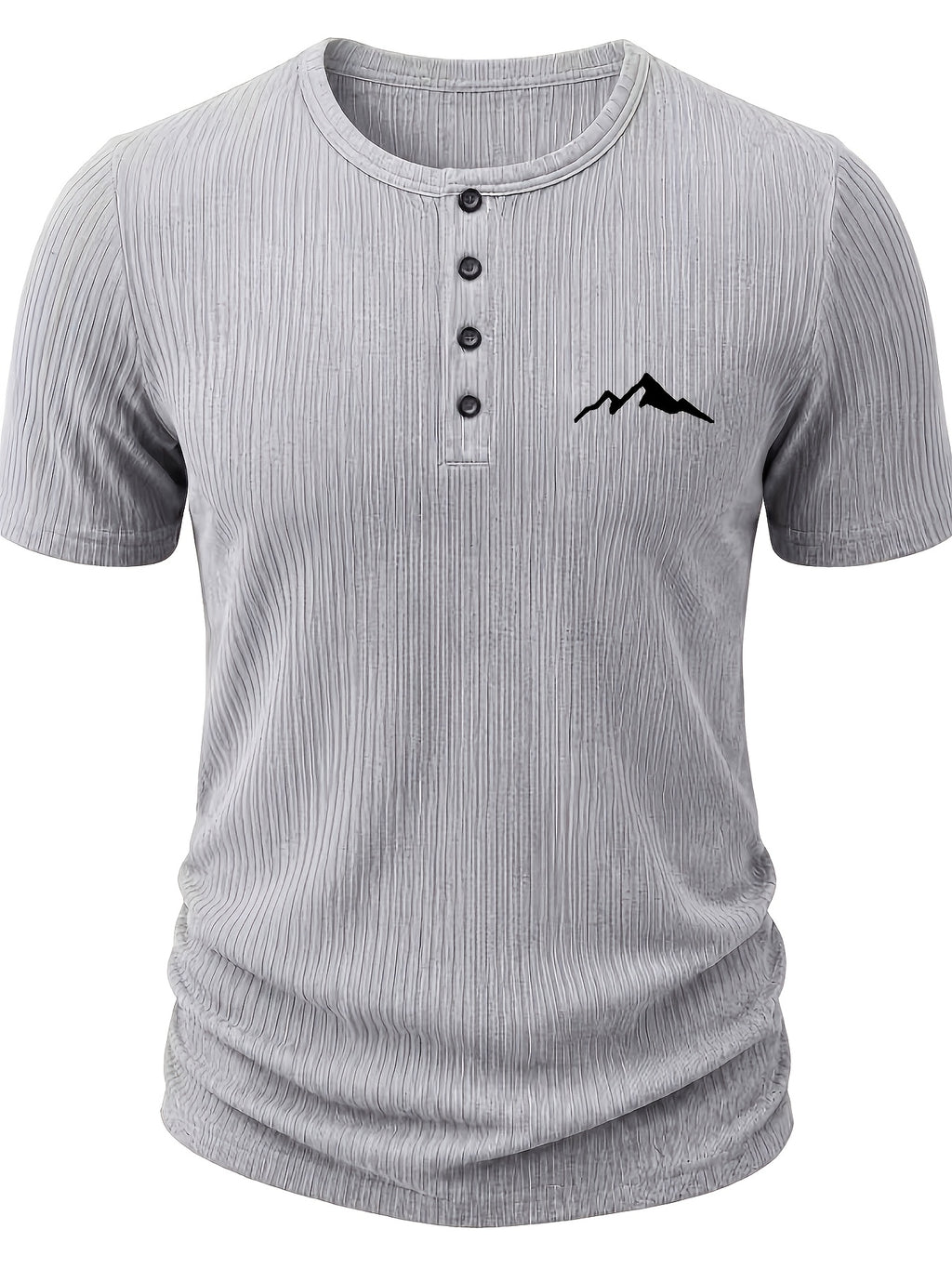 Men'S Ribbed Texture Henley Short Sleeve, All-Over Print Summer Slim Fit Casual T-Shirt - Gray 11