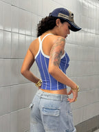 Women'S Striped Color Block Letter Print Slim Fit Fashion Vest - Mixed colors