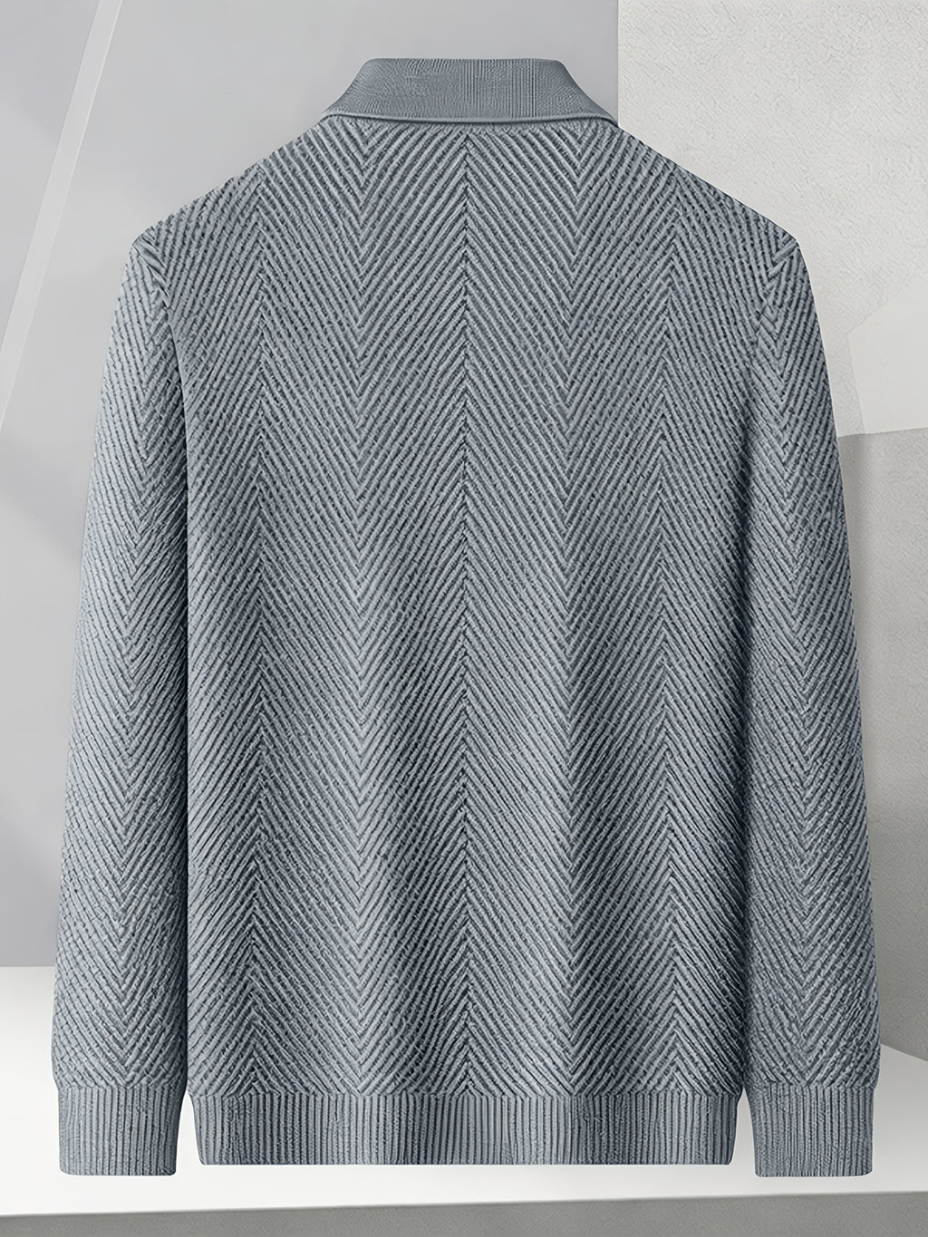Men's Winter Loose-Fit Polo Lapel Full-Zip Knit Cardigan, Drop-Shoulder Thickened Outerwear, Streetwear Casual Style, Knit Top for Daily Outings - Grey