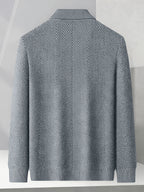 Men's Winter Loose-Fit Polo Lapel Full-Zip Knit Cardigan, Drop-Shoulder Thickened Outerwear, Streetwear Casual Style, Knit Top for Daily Outings - Grey