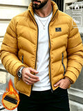 Men'S Autumn Winter Jacket - Zippered Winter Coat with Stand-Up Collar, Comfortable And Warm Casual Outerwear, Layering Essential for Cold Weather - Machine Washable - Blue/Black/Yellow, Versatile Fashion Piece for Daily Casual/Party Entertainment - Yellow