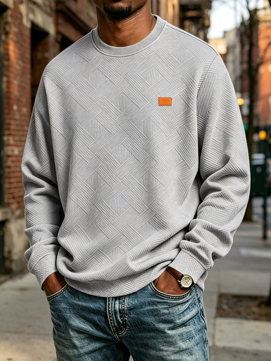 Men'S Fall Winter Crew Neck Sweatshirt 3D Textured Long Sleeve Pullover Loose Fit Casual Sports Commute Daily Home Outer Top Plus Size - Light Grey