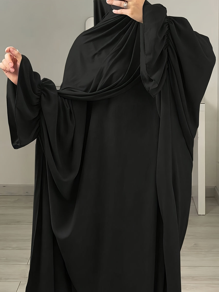 1pc Moisture-Wicking Breathable Fabric Loose Comfortable Batwing Dress Casual All-Match Abaya Suitable for Women'S Daily Wear Without Headscarf, Summer Abaya Women Abaya Women Muslim Dress Robe Summer Abaya Women - Black