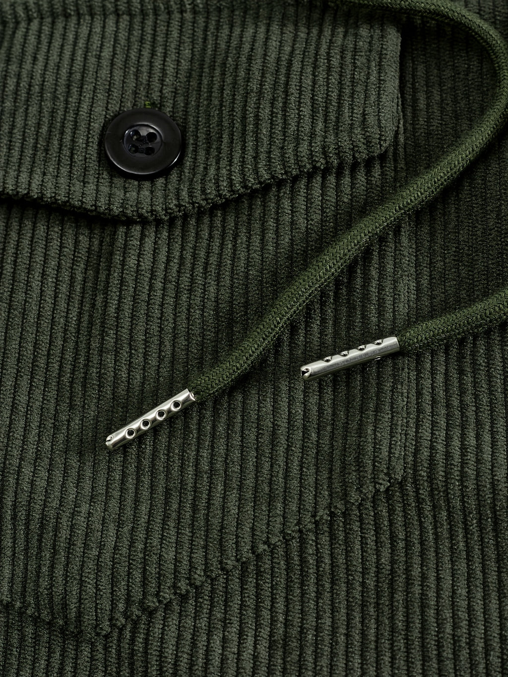 Men'S Corduroy Button-Up Shirt with Pocket And Drawstring Detail, Casual Long Sleeve Blouse for Daily Street Style, Gift Idea - Olive Green