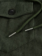 Men'S Corduroy Button-Up Shirt with Pocket And Drawstring Detail, Casual Long Sleeve Blouse for Daily Street Style, Gift Idea - Olive Green