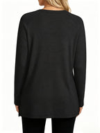 Women's Oversized Longline T-Shirt with Pockets - Loose-Fit Round Neck Long Sleeve -Compatible Basic Top, Solid Color Machine Washable - Casual Basic Wardrobe Staple for Layering & Casual Attire (No Transparency) - Black