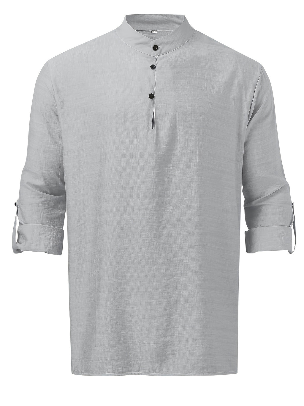 Men'S Fashion New Spring And Autumn Tops Featuring a Stand Collar Henley Shirt, with a Half-Open Single Row of Buttons, Perfect for Outdoor Beach Wear - Light Grey