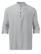 Men'S Fashion New Spring And Autumn Tops Featuring a Stand Collar Henley Shirt, with a Half-Open Single Row of Buttons, Perfect for Outdoor Beach Wear - Light Grey