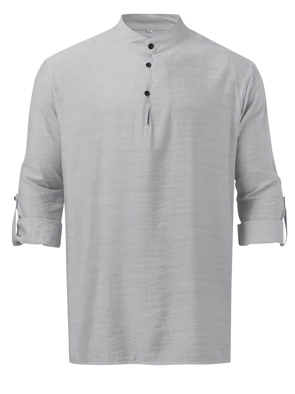 Men'S Fashion New Spring And Autumn Tops Featuring a Stand Collar Henley Shirt, with a Half-Open Single Row of Buttons, Perfect for Outdoor Beach Wear - Light Grey