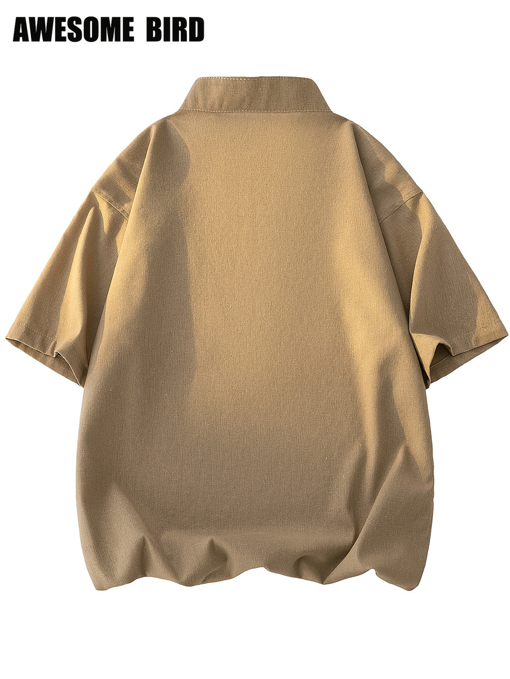 2026 Summer New Linen Short Sleeve Shirt Men'S Semi-High Neck Stand Collar Trendy Slight Loose Handsome Breathable Short Shirt - Brown Khaki