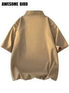 2026 Summer New Linen Short Sleeve Shirt Men'S Semi-High Neck Stand Collar Trendy Slight Loose Handsome Breathable Short Shirt - Brown Khaki