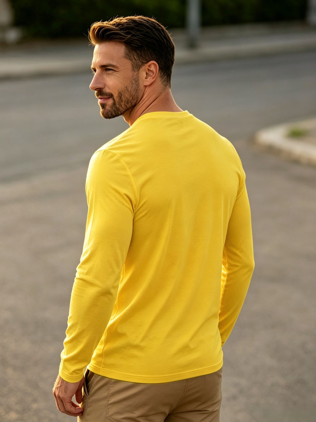 100%, Men'S V-Neck Long Sleeve Short-Sleeve T-Shirt, Men'S Knit Sweatshirt, Casual Sports Outdoor Top, Men'S Casual All-Match T-Shirt, Back to School Season, Gift for Friends - Yellow 2