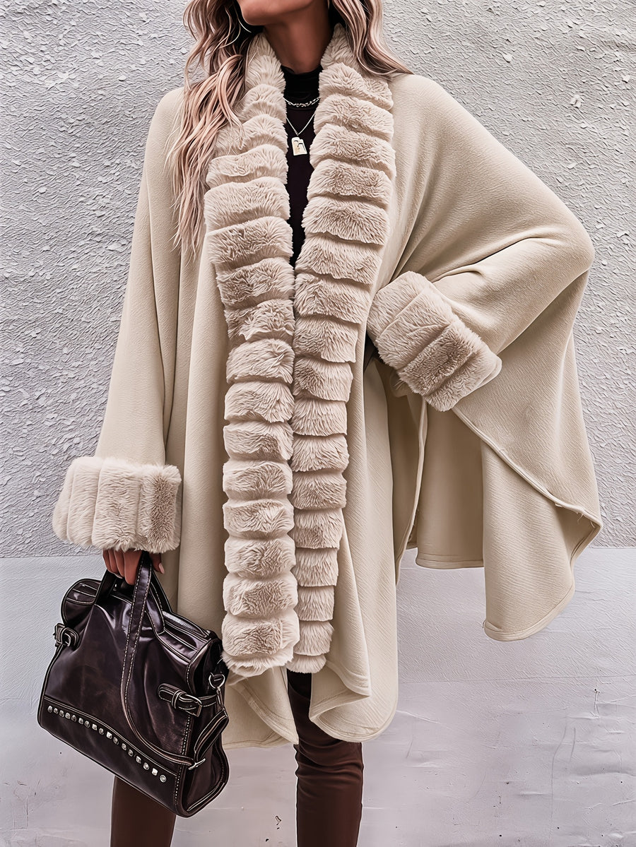 Western Autumn Winter New Mid-Length Luxurious Faux Patchwork Cardigan Sweater Tassel Shawl Cloak Coat - Apricot