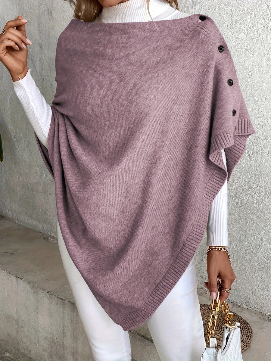 A Versatile Cape That Can Be Styled in Various Ways Throughout The Year, Featuring an Elegant Design, Solid Colors, Buttons, And Suitable for Air-Conditioned Environments - Lotus Root Purple