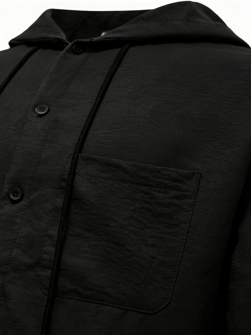 Men's Hooded Long-sleeve Shirt with a Unique Drawstring Hood Design, Breathable Fabric, and a Loose, Comfortable Fit, a Simple and Versatile Top for Casual Attire - Black