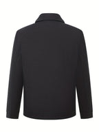 Spring/Autumn Wool Jacket, Workwear Style Outerwear, Warm Fall Style, Solid Color Men's Apparel with Faux Pockets - Black