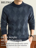 Men's Thick Warm Winter Sweater - Cold-Resistant Soft Knit Pullover with Mock Neck Round Neck Suitable for Casual Business Outdoor Wear, Warm Gift for Husband & Father, Fall Winter Clothing for Daily Fishing Camping Activities - Paint On Blue