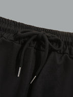 Summer Fashion Sticker Short Sleeve T-shirt and Shorts Two-piece Casual Sports Suit X4071 - Black