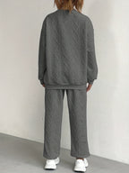 Fashionable And Easy Dark Gray Textured Fabric Jogger Pants And Long-Sleeved Pullover 2pcs Set, Light North - Dark Gray