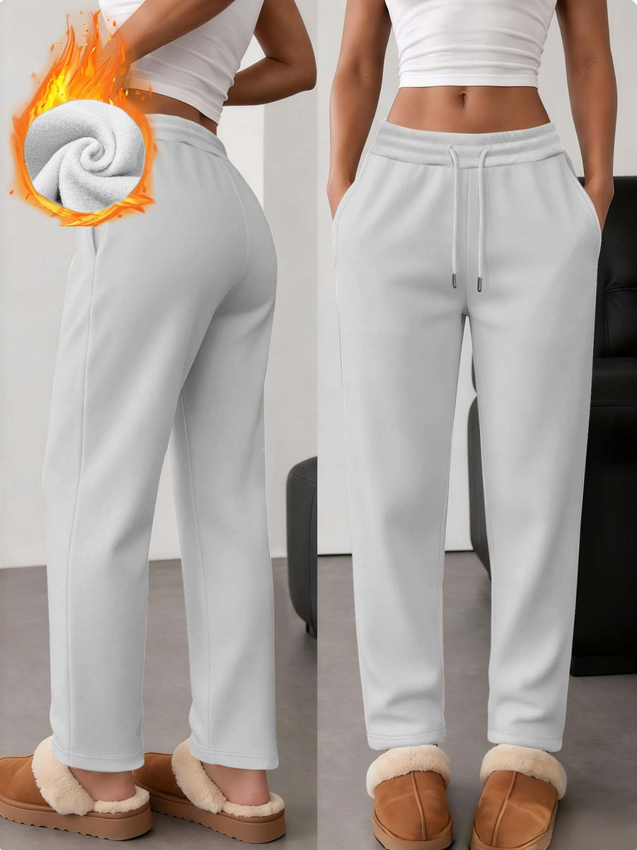 Lazy Atmosphere Women'S Fleece-Lined Sweatpants, Loose Straight Fit, Warm And Non-Porous Casual All-Match Autumn Winter Trousers - White