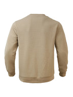 Men'S Waffle Knit Sweatshirt, Crew Neck Long Sleeve Pullover, Textured Grid Fabric, Casual Outdoor Hiking Ski Travel Camping Workout Training Streetwear Fashion Daily Wear Relaxed Fit Winter Autumn Clothing, Navy Blue - Khaki
