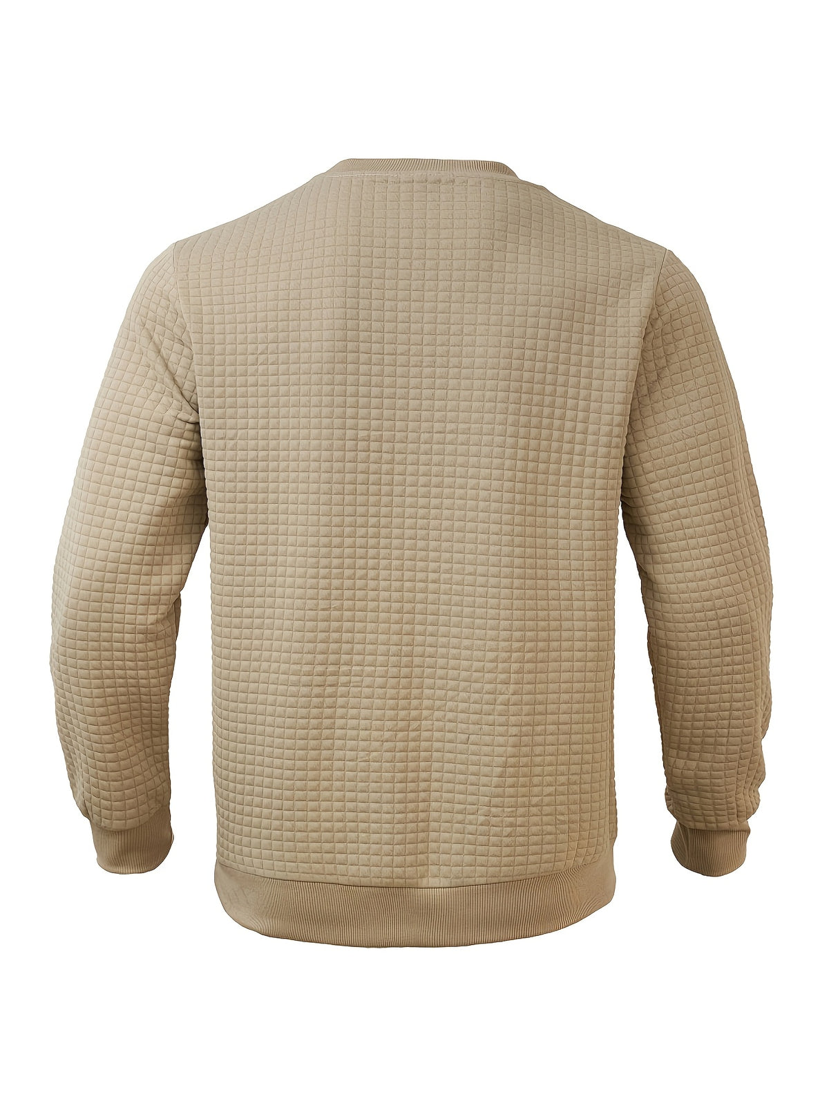 Men'S Waffle Knit Sweatshirt, Crew Neck Long Sleeve Pullover, Textured Grid Fabric, Casual Outdoor Hiking Ski Travel Camping Workout Training Streetwear Fashion Daily Wear Relaxed Fit Winter Autumn Clothing, Navy Blue - Khaki