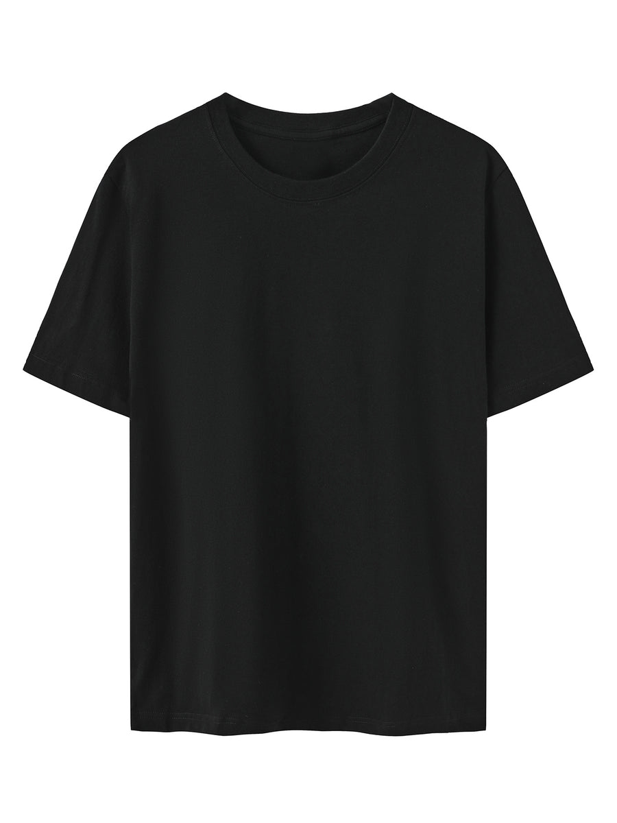 Men's New Style Pure Cotton Short Sleeve Crew Neck T-Shirt with Peony Flower Print, Casual, Comfortable, Soft, and Breathable, a Summer Essential - Black