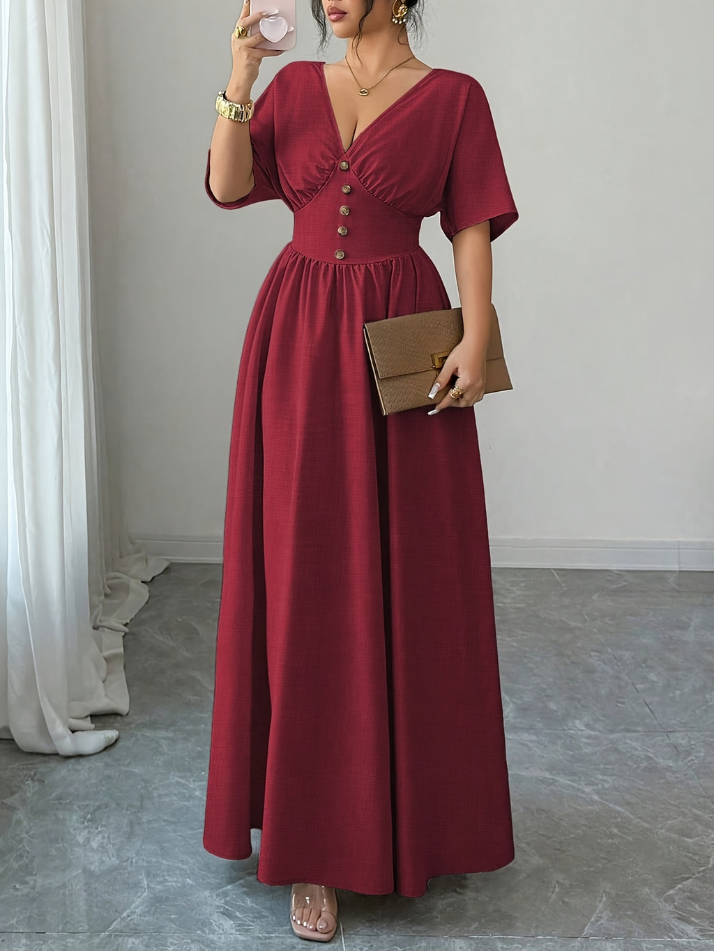 Elegant Women's Long Summer Dress - Red