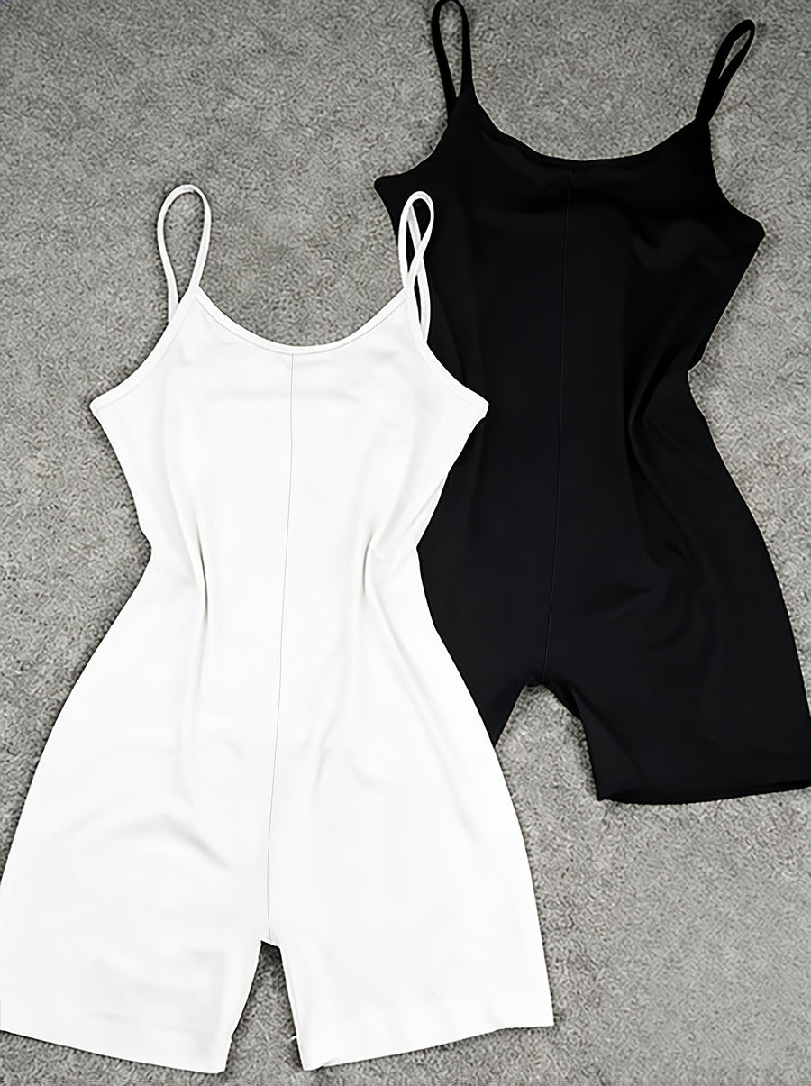 Women's Embroidered Spaghetti Strap Slim-Fit Jumpsuit Two-Piece Set - Black White