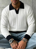Men'S Casual Easy Black And White Contrast Polo Neck Comfortable Breathable Fashion Trendy Men'S Light Business Knit Sweater Pullover Sweater Autumn Winter New Product Office School Party Commute Wear 1pc - Mixed colors